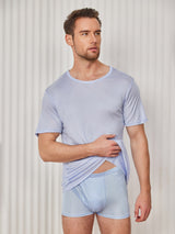 [Bleu Clair] SilkSilky-FR Manches courtes Col Ras Du Cou Homme T-Shirt 004