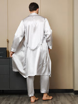[Gris Clair] SilkSilky-FR 19Momme Pure Soie Manches longues Mens Robe 003
