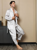 [Gris Clair] SilkSilky-FR 19Momme Pure Soie Manches longues Mens Robe 005