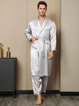 [Gris Clair] SilkSilky-FR 19Momme Pure Soie Manches longues Mens Robe 006