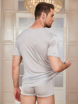 [Gris Clair] SilkSilky-FR Manches courtes Col Ras Du Cou Homme T-Shirt 002