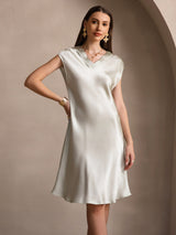 [Vert Clair] SilkSilky-FR Cap Sleeve V Neck Robes 003