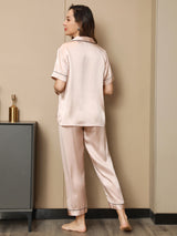 [Rose Clair] SilkSilky-FR Manches courtes Col Cranté Femme Pyjamas 002