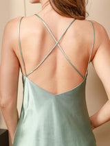 [Vert Menthe] SilkSilky-FR Sleeveless V Neck Chemises de nuit 006