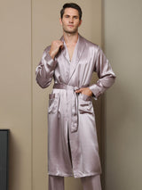 [Mauve Pâle] SilkSilky-FR 19Momme Pure Soie Manches longues Mens Robe 001
