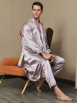 [Mauve Pâle] SilkSilky-FR 19Momme Pure Soie Manches longues Mens Robe 003