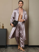 [Mauve Pâle] SilkSilky-FR 19Momme Pure Soie Manches longues Mens Robe 004