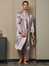 [Mauve Pâle] SilkSilky-FR 19Momme Pure Soie Manches longues Mens Robe 005