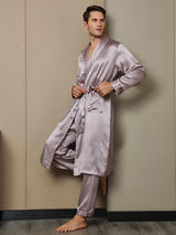 [Mauve Pâle] SilkSilky-FR 19Momme Pure Soie Manches longues Mens Robe 006