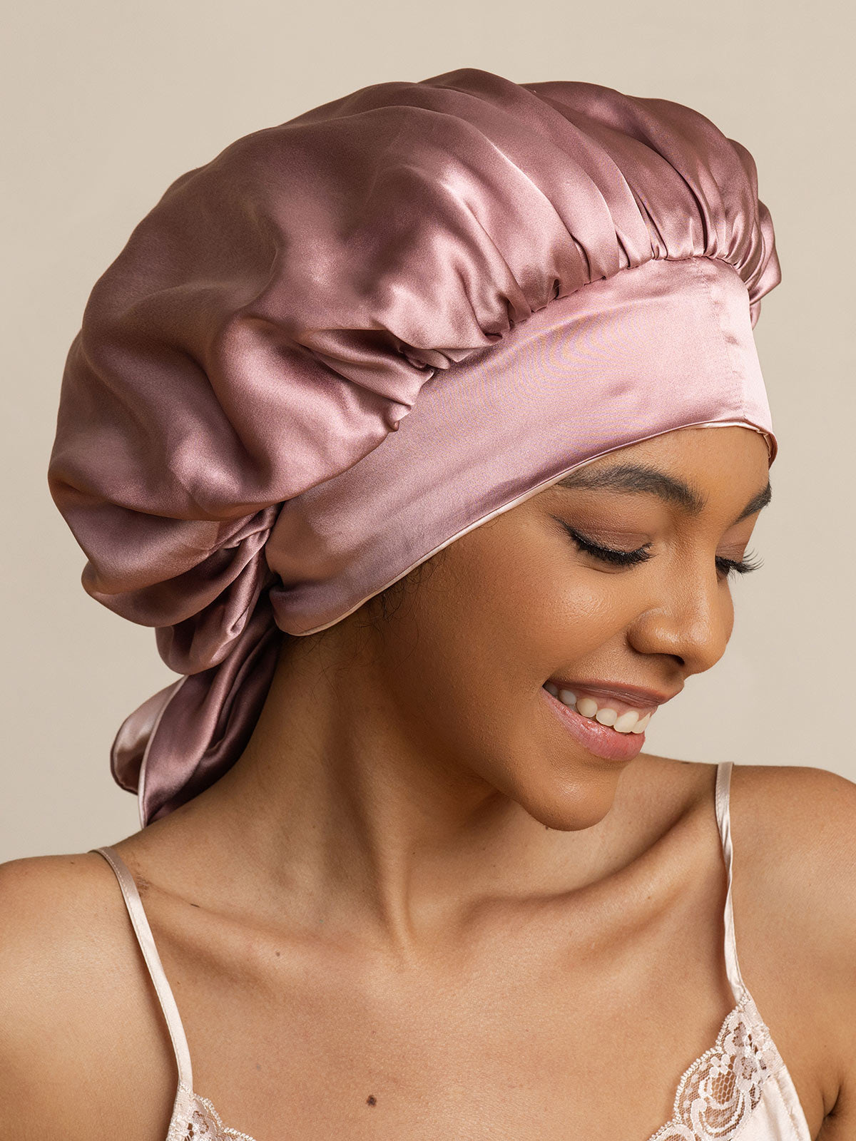 [Mauve Pâle] SilkSilky-FR Pure Soie Sleep Cap 003