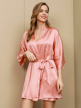 [Rose] SilkSilky-FR Trois-quart Col V Peignoir&Robe de Chambre 003