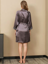[Gris Pourpre] SilkSilky-FR 3/4 Sleeve V Neck Peignoir&Robe de Chambre 006
