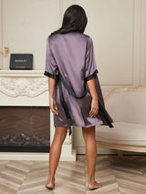 [Gris Pourpre] SilkSilky-FR Half Sleeve Femme Peignoir 002