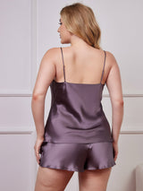 [Gris Pourpre] SilkSilky-FR Fines Brides Col V Ensemble Camisole grandes tailles 002