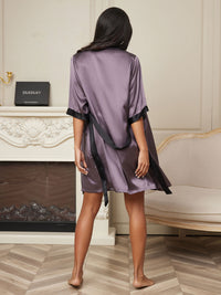 Vue de dos kimono soie bicolore ceinture noire