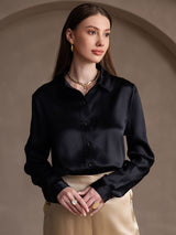 [Noir] SilkSilky-FR 19Momme Manches longues Col à Revers Femme Chemise 002