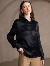 [Noir] SilkSilky-FR 19Momme Manches longues Col à Revers Femme Chemise 003