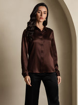 [Café] SilkSilky-FR 19Momme Manches longues Col à Revers Femme Chemise 001