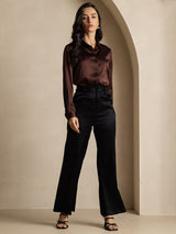 [Café] SilkSilky-FR 19Momme Manches longues Col à Revers Femme Chemise 009