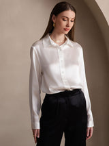 [Blanc] SilkSilky-FR 19Momme Manches longues Col à Revers Femme Chemise 001
