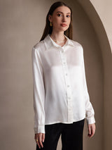 [Blanc] SilkSilky-FR 19Momme Manches longues Col à Revers Femme Chemise 003