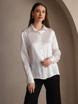 [Blanc] SilkSilky-FR 19Momme Manches longues Col à Revers Femme Chemise 004
