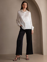 [Blanc] SilkSilky-FR 19Momme Manches longues Col à Revers Femme Chemise 007