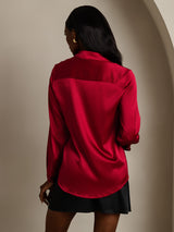 [Rouge Vineux] SilkSilky-FR 19Momme Manches longues Col à Revers Femme Chemise 002