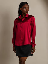 [Rouge Vineux] SilkSilky-FR 19Momme Manches longues Col à Revers Femme Chemise 007