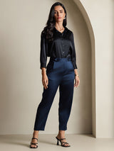 [Noir] SilkSilky-FR 19Momme Trois-quart Col à Revers Femme Chemise 008
