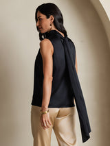 [Noir] SilkSilky-FR 19Momme Sans manches Col Haut Blouse 002