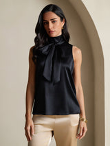 [Noir] SilkSilky-FR 19Momme Sans manches Col Haut Blouse 005