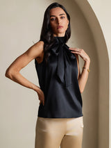 [Noir] SilkSilky-FR 19Momme Sans manches Col Haut Blouse 007