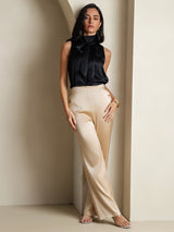 [Noir] SilkSilky-FR 19Momme Sans manches Col Haut Blouse 008