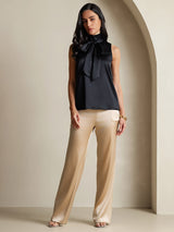 [Noir] SilkSilky-FR 19Momme Sans manches Col Haut Blouse 009
