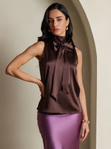 [Café] SilkSilky-FR 19Momme Sans manches Col Haut Blouse 001