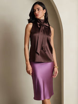[Café] SilkSilky-FR 19Momme Sans manches Col Haut Blouse 005