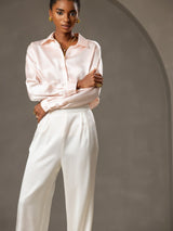 [Blanc] SilkSilky-FR 19Momme Femme Pantalons 003