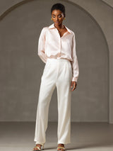 [Blanc] SilkSilky-FR 19Momme Femme Pantalons 006