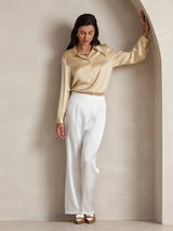 [Blanc] SilkSilky-FR 19Momme Femme Pantalons 008