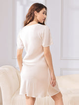 [Blanc] SilkSilky-FR Manches courtes Col V Chemises de nuit 002