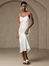 [Blanc] SilkSilky-FR Fines Brides Col Bénitier Robes 005