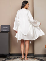 [Blanc] SilkSilky-FR 3/4 Sleeve V Neck Femme Pyjamas 002