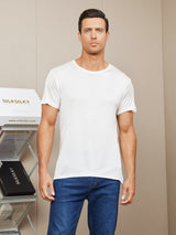 [Blanc] SilkSilky-FR Manches courtes Col Ras Du Cou Homme T-Shirt 001