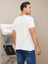 [Blanc] SilkSilky-FR Manches courtes Col Ras Du Cou Homme T-Shirt 002