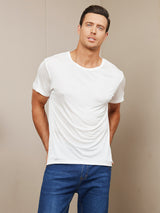 [Blanc] SilkSilky-FR Manches courtes Col Ras Du Cou Homme T-Shirt 004