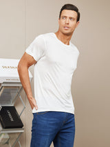 [Blanc] SilkSilky-FR Manches courtes Col Ras Du Cou Homme T-Shirt 005