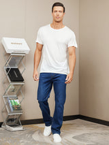 [Blanc] SilkSilky-FR Manches courtes Col Ras Du Cou Homme T-Shirt 006