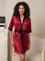 [Rouge Vineux] SilkSilky-FR Half Sleeve Femme Peignoir 001