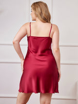 [Rouge Vineux] SilkSilky-FR Fines Brides Col V Robes grande tailles 002